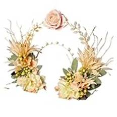 Konstgjord blommig krona vintage guldfärg hårband blommor löv handgjorda pannband för kvinnor pärla hår accessoarer huvud vinstockar för bröllopsceremoni fest (färg 3)
