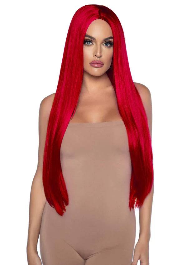 Long Straight Center Part Wig - Rød