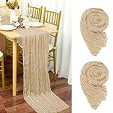 YMHPRIDE 2 stycken bordslöpare beige, 90 x 300 cm ljusbrun rustik gasväv boho bordslöpare ostduk ostduk bordslöpare bröllop bordsduk för bröllopsfest brudfest bordsdekoration