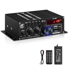 HiFi-förstärkare, AK-380 40 W + 40 W max 400 W Bluetooth 5.0 mini stereo ljudförstärkare mottagare 2.0 kanaler med 12 V 5 A strömförsörjning, fjärrkontroll för bil hem bar fest