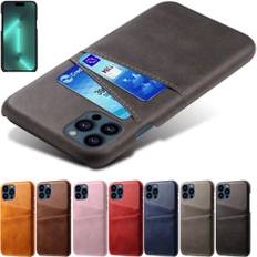 Kortholder Iphone 14 Pro Max cover mobilcover udskæring til oplader - - brown