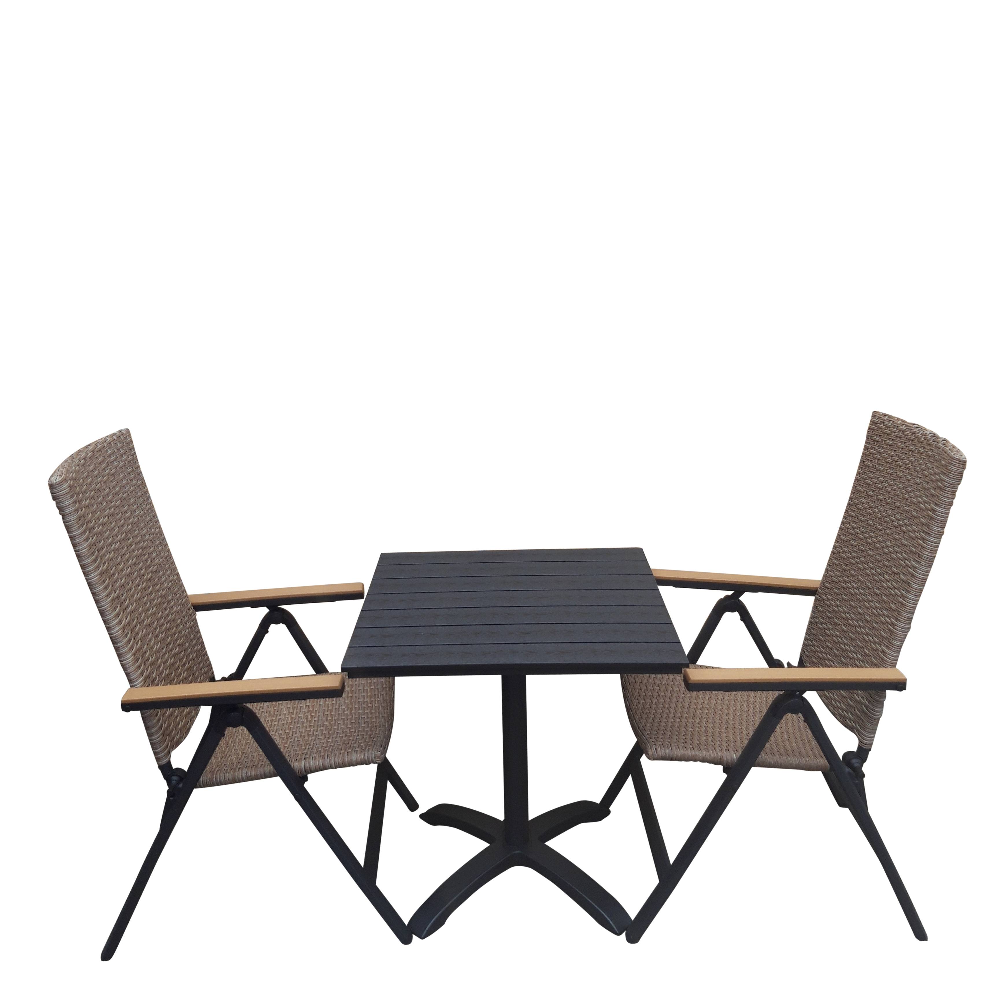 Lotte vedligeholdelsesfrit cafesæt med bord 70x70 cm. og 2 stk. 5-Positionsstole