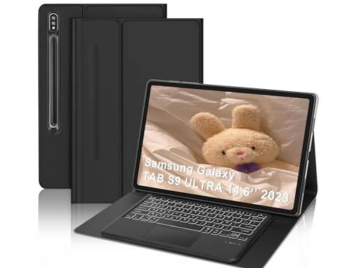 IVEOPPE Tangentbord för Samsung Tab S9 Ultra - Samsung Galaxy Tab S9 Ultra fodral med tangentbord, surfplatta med pekplatta för Samsung Tablet S9 Ultra 14,6 tum, AZERTY avtagbart tangentbord