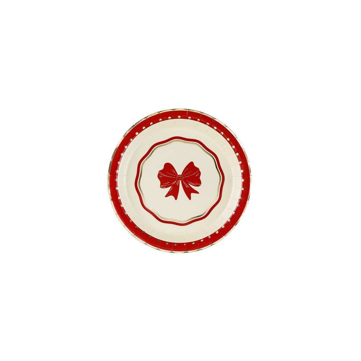 6 stk. Paptallerkner rød-beige med sløjfe 18 cm.