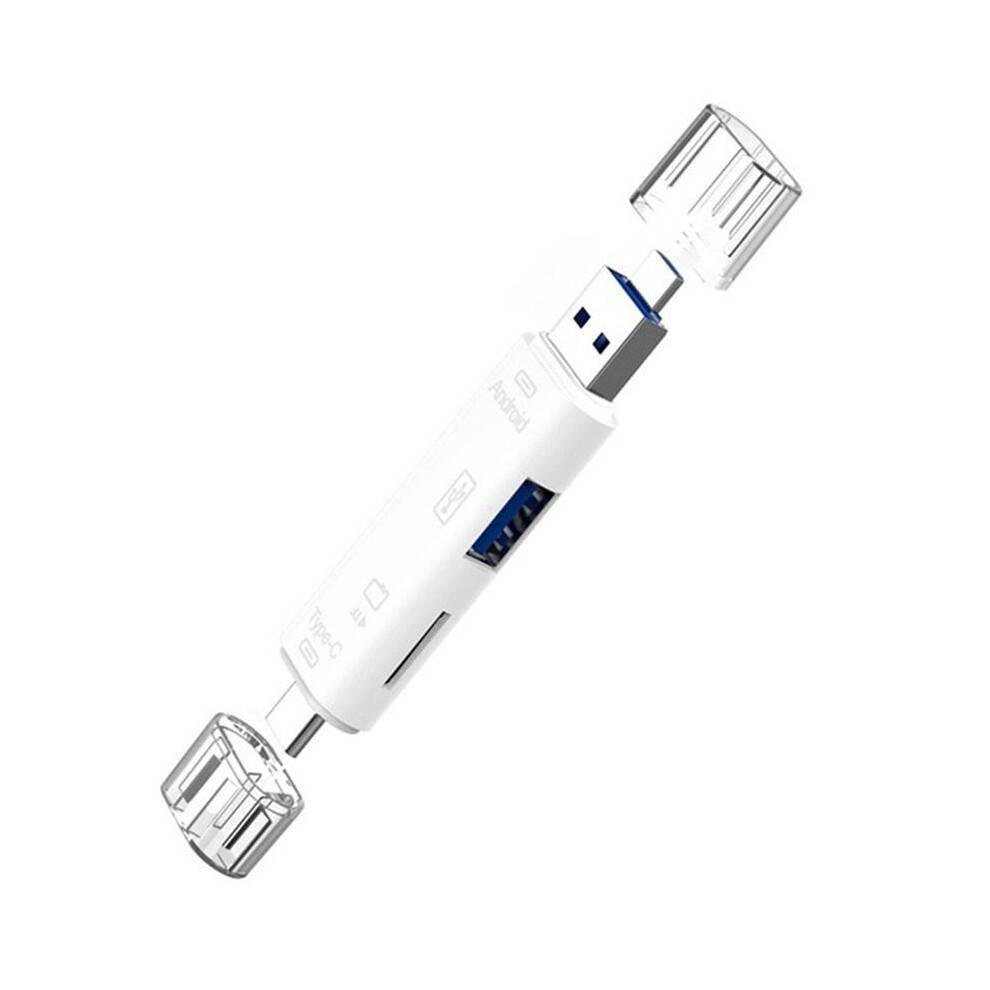 5 in 1 USB 2.0 Type C/USB /Micro-USB/TF/ Memory Card Reader OTG Card Reader Adapter Mobile Phone Accessories,White