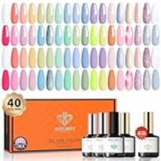 Modelones 40 st gel nagellack, 36 st Pastell Dream Collection Macaron Glitter. Pastellfärgat sommar Soak Off gel nagellack, 4 pack bas nagel primer i matt glansig toppbeläggning.