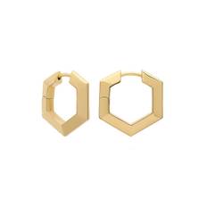Medium Bevelled Hexagon Huggies - Gold