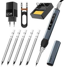 KAIWEETS USB C lödkolv, lödkolvset med justerbar 80–420 °C, 65 W GaN laddhuvud, digital skärm, 5 reservspetsar och USB C-kabel soldering iron kompakt och lätt att transportera