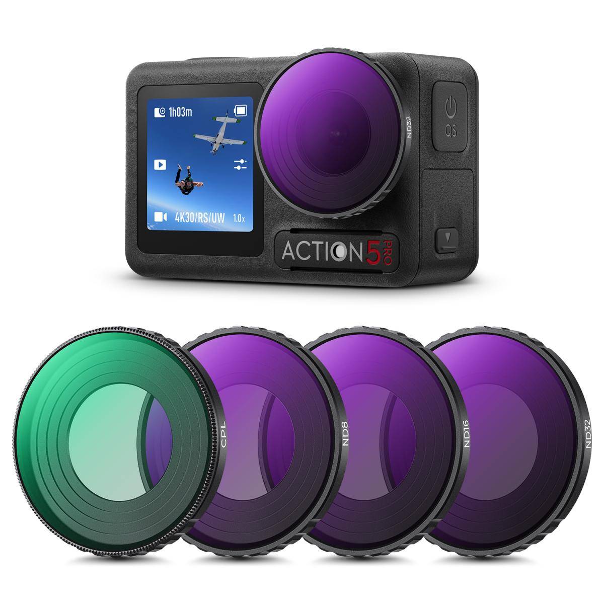 KENTFAITH DJI Osmo Action 4 & Osmo Action 5 Pro Action Camera Filter Set CPL + ND8 + ND16 + ND32 Screw On Polarizing Neutral Density Filter HD Optical Glass / Multi-Coated / Metal Frame