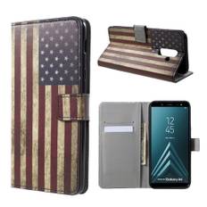 Samsung Galaxy A6 mobiletui i kunstlæder med printet mønster og magnetisk lukkefunktion samt pung - USA flag