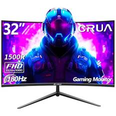 CRUA 32-Zoll Curved Gaming Monitor, FHD (1920x1080P), 1K 144Hz 165Hz 180Hz, 1500R Krümmung, 99% sRGB, 1ms GTG mit FreeSync, geringes blaues Licht, VESA-Montage (HDMI, DP), Schwarz