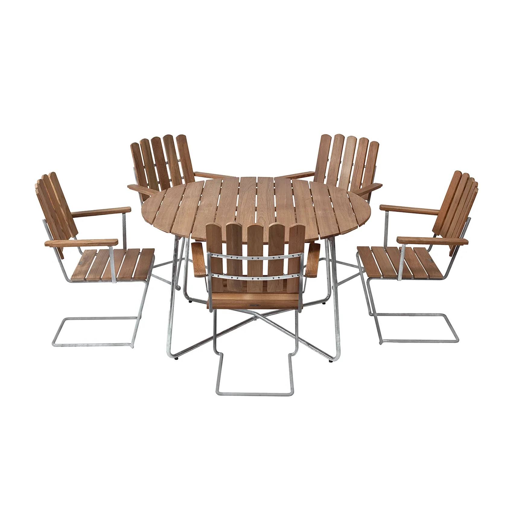 Klassikergrupp teak / galv - 5 A2 stolar, 9A bord - Silver/Träfärgad