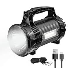 ERAY LED-ficklampa uppladdningsbar – handstrålkastare LED-batteri med 8 ljuslägen, IP65 vattentät, 3 000 lumen, axelrem – SOS nödfall explosionssäkra ficklampor för min/kemisk anläggning/vandring