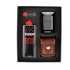 Zippo Gavesæt m/Lædertaske Brun Inkl Benzin + Flintsten