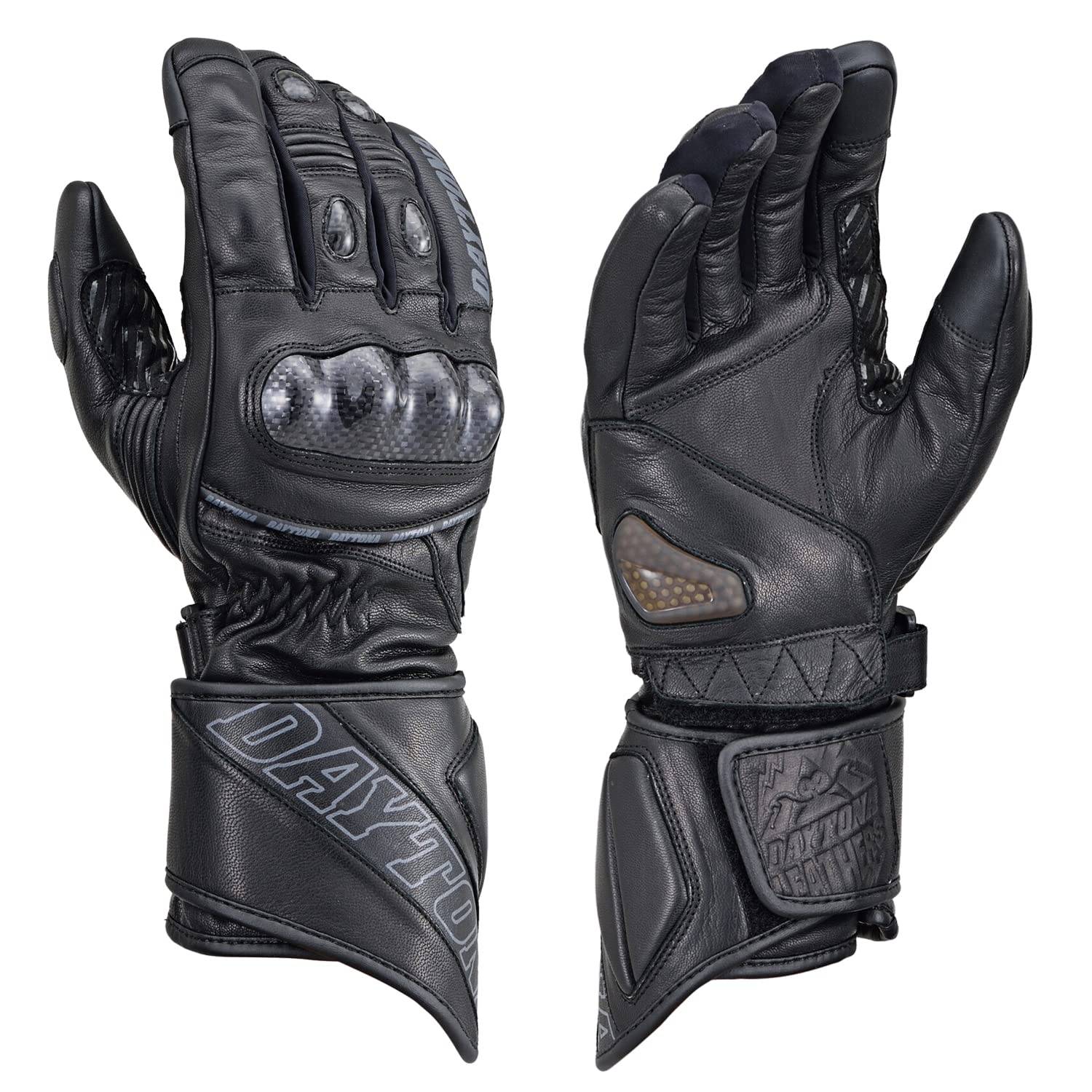 Daytona AW Sport Long Winter Leather Motorcycle Waterproof and with Carbon Fiber Smartphone Size 22217 HBG-068 Gloves, (Goat Leather) Gloves, svart