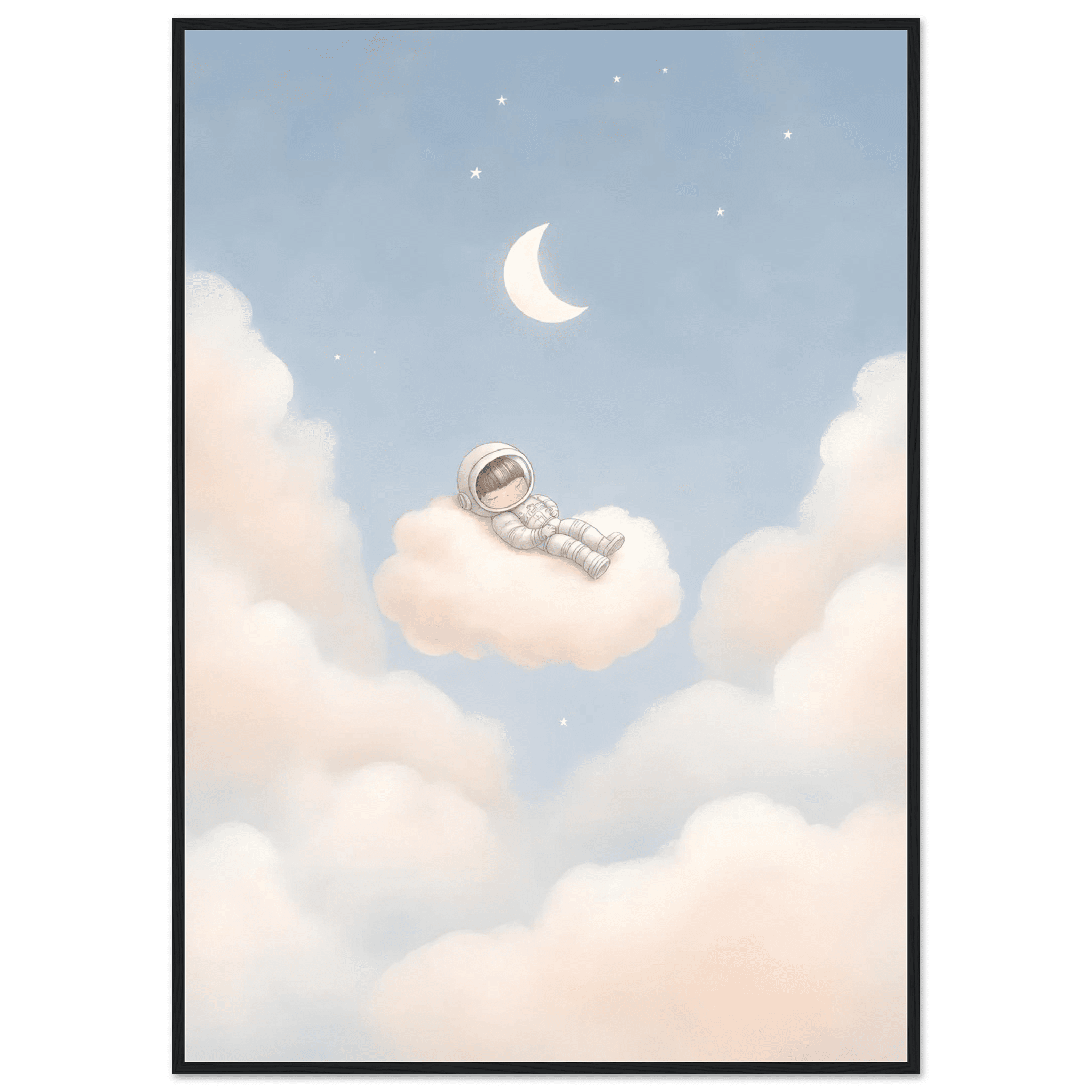 Sovande astronaut på moln poster-70x100 cm / 28x40″ / Med ram / Svart