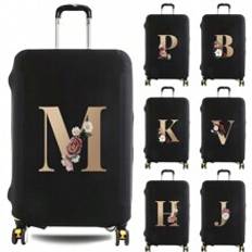 Luggage Cover Travel Case Cover for 29 to 32 inch Luggage Protector Cases Fashion Initial Name A To Z Gold Letter Flower Printing For Men Women Outdoor Holiday Travel Essentials Accessories Polyester Suitcase Elastic Dust Covers