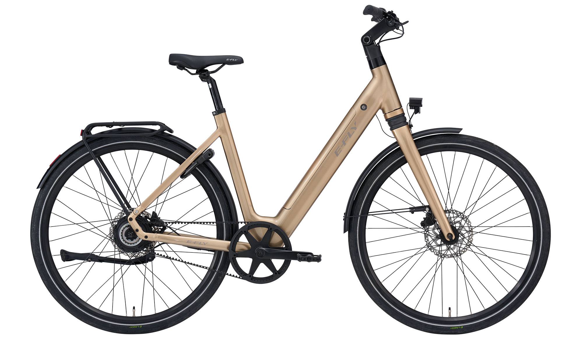 E - fly Eos Prime Soft Champagne Metallic Remtræk Letvægtselcykel - 48 Cm - Elcykel Dame - Brun.