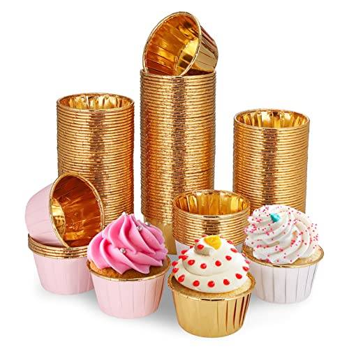 150 st fettfria pappersmuffins, guld/vit/rosa, 68 x 40 mm, perfekt för fester, kaffe och bakverk