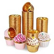 Fentar 150 st muffinsformar, muffinsformar för bakverk, mini muffinsformar, tjocka muffinsformar, guld/vit/rosa muffinsformar (68 x 40 mm)