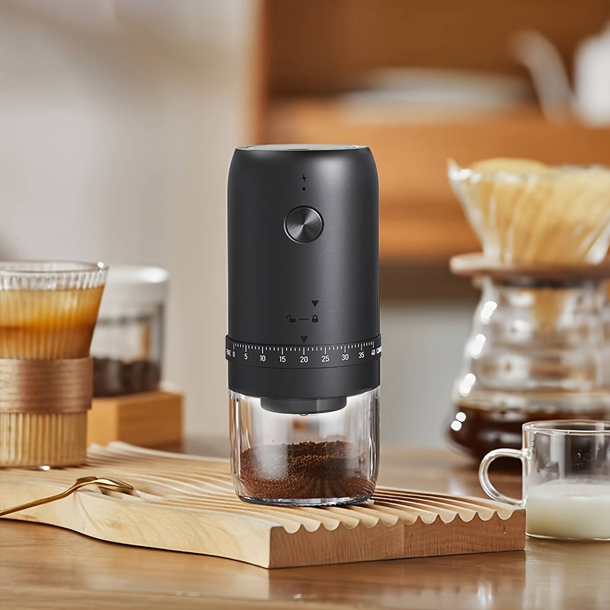 TEMU 1 Electric Coffee Grinder, Usb Rechargeable Compact Home Burr Mill With Adjustable Grinding Head, Portable Design, Food-grade Plastic Container, Transparent Body – For