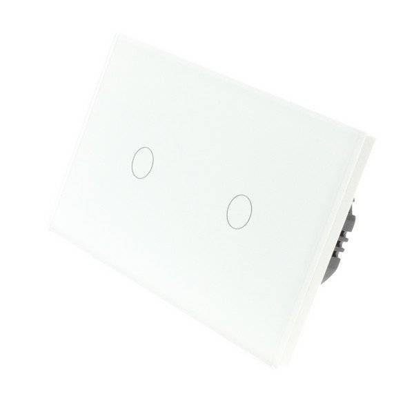 Touch Dimmer Dubbelpanel Glas Strömbrytare (Vit) 2 Polig Trapp Dubbel Panel