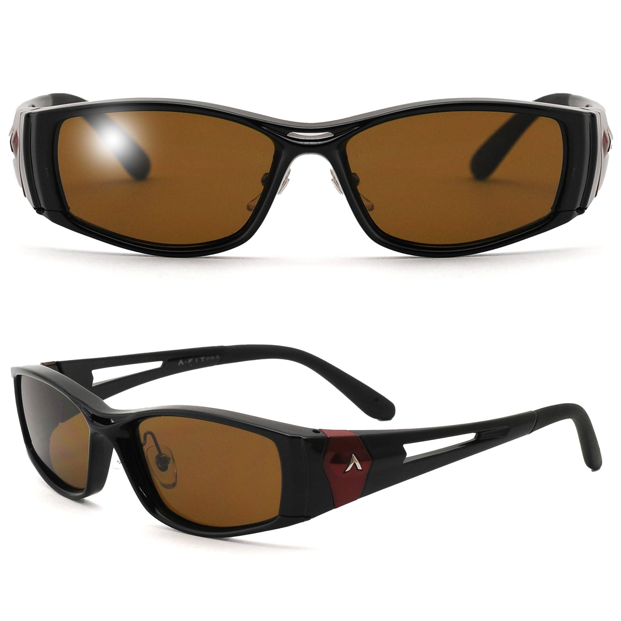 Polarized Sunglasses for and Outdoor UV with Polarized Brown A-Fit Men's Driving, Fishing, Activities, Protection, Black/Red Lenses, AF-001PBR-C2