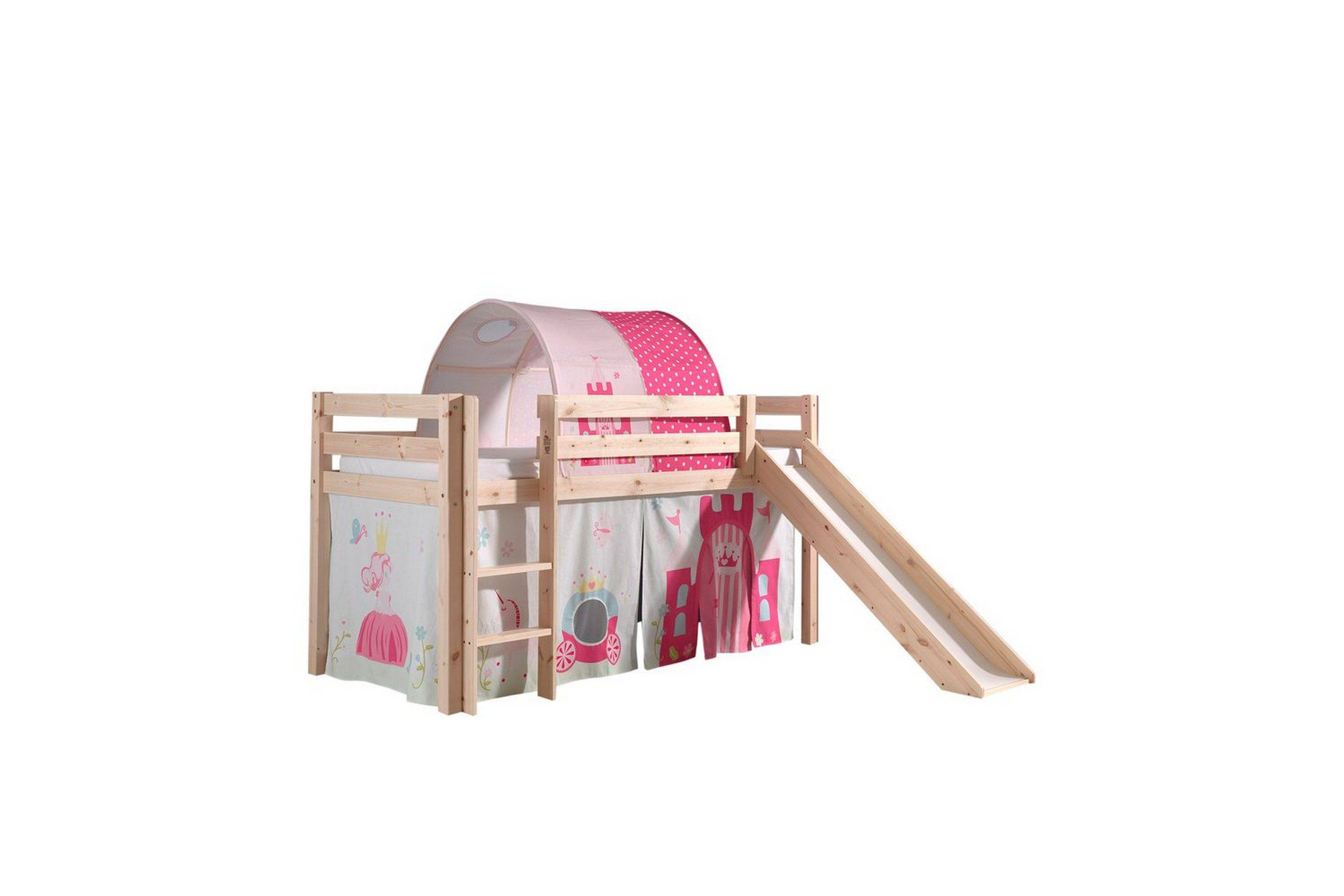 Halvhöjdssäng med gardin Pino Princess Naturlig, Naturlig, Med rutschkana, Prinsessa, Inga fickor - Naturlig, Naturlig, Med rutschkana, Prinsessa, Inga fickor Hussäng