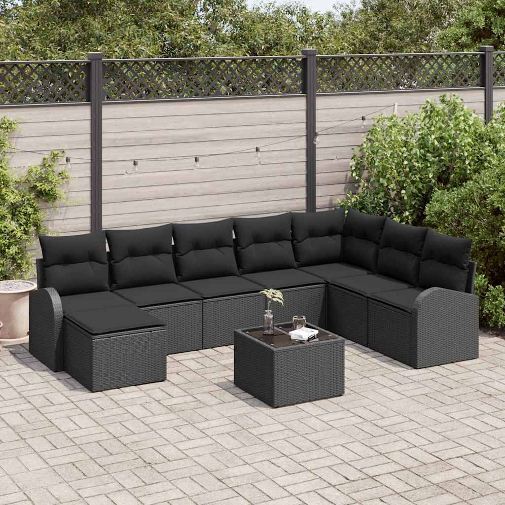 vidaXL Sofa Sæt 9 stk. Sort polyrattan