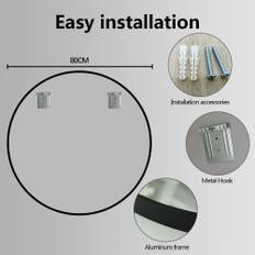 Koniseur rundt spejl med sort Aluminiums ramme (Variant: Ø: 80 cm)