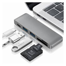 Universel 5 i 1 kombi Multi-Port Type-C Hub med aluminiumlegeret overflade til MacBook Pro (2016) - Grå