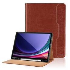 Fodral för Samsung Galaxy Tab S10 Ultra/S9 Ultra 14,6 tum 2023 SM-X910/916/918 PU-läderfodral med ficka och pennhållare, automatisk sömn/väckningsfunktion smart fodral med stativfunktion – brun