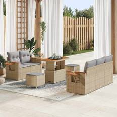 vidaXL Havesofa Sæt med pude med opbevaring 8 pcs Beige Poly rattan