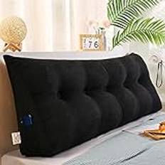 Triangular Headboard Pillow, Headboard Backrest Cushion, Detachable Large Cushion, Bed/Sofa Back Support Reading Pillow, Lumbar Cushion with Removable Cover,Black,L180×W20×H50cm