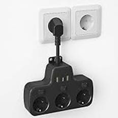 Flera Uttag Strömlist med Individuella Strömbrytare, Grenuttag med USB C 3 Eluttag och 3 USB-laddare 3-Vägs Uttagslist 3 USB-uttag Multipeluttag Vägguttag Multikontakt Kontaktuttag 0,1M Kabel,Svart