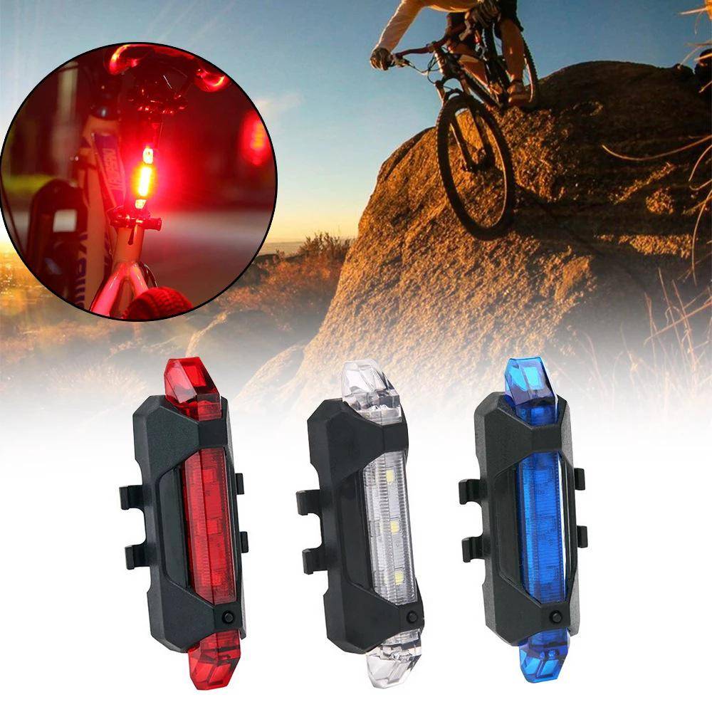 USB-uppladdningsbar LED-cykelbaklykta - Varningsljus för cykling på mountainbikes black