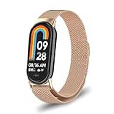 MiRowy Metallrem för Xiaomi Band 9/Xiaomi Band 8, magnetiska rostfria andningsbara remmar för Xiaomi Band 9/Xiaomi Band 8 - Roséguld, Roséguld