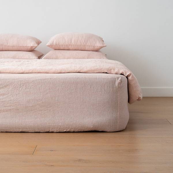 Dynebetræk i hør, rosa , forvasket, Medium Stripe