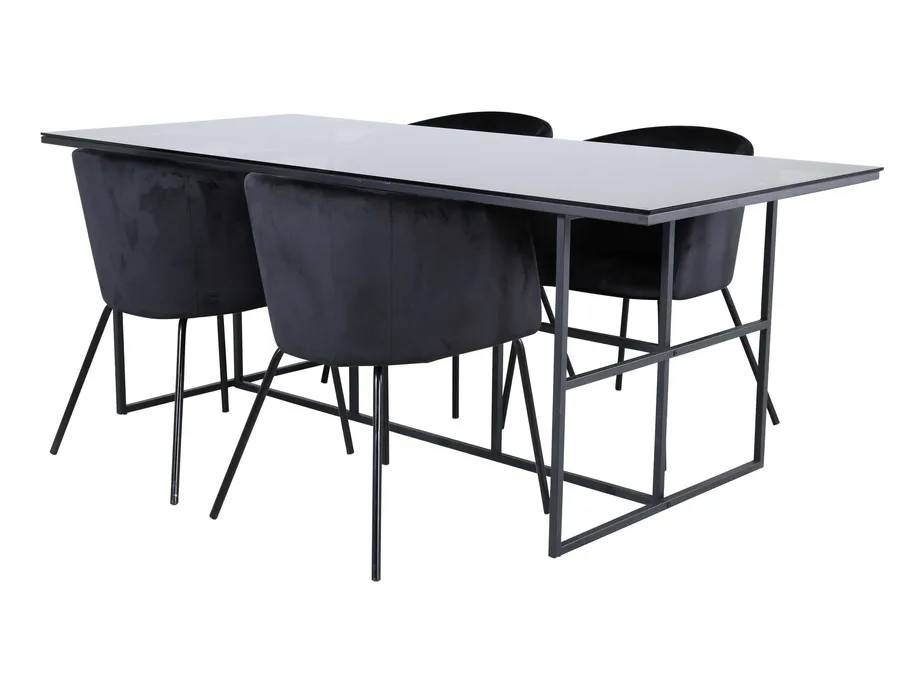 Venture Design Leif & Berit spisegruppe Sort/sort 4 stole og borde 200 x 90 cm