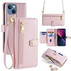 ERDARARIPRO Crossbody telefonfodral för Apple iPhone 7/8/SE 2020/SE 2022 med snodd, flip plånboksfodral med ställ och magnetisk dragkedja [6 kortplatser + 1 kontantfack] folio i lyxig vegansk läder