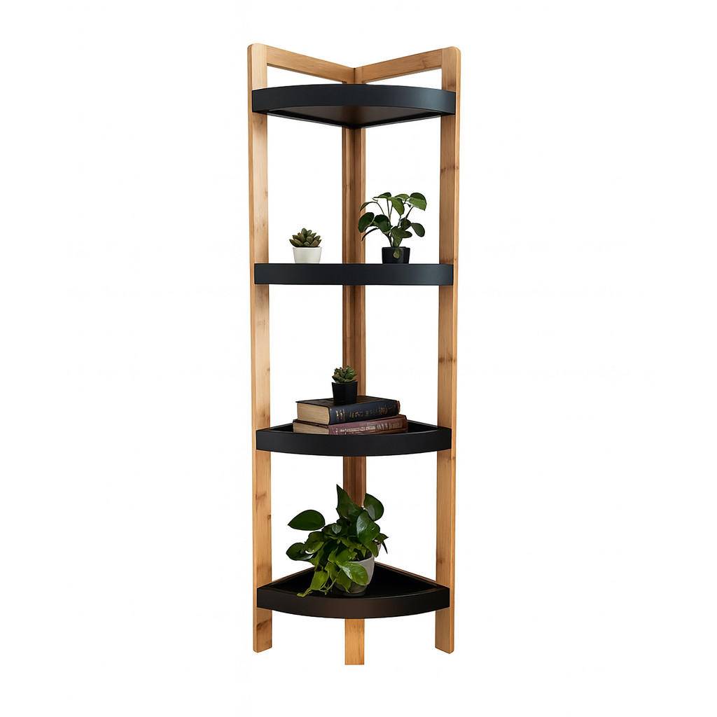 HÖRNHYLLA Natur-Svart bambu 4 hyllplan 105,5 cm - Naturfärgad, Svart