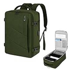 VOESLD Reseryggsäck, kabinväska, 40x20x25 cm för Ryanair, ryggsäck för bärbar dator, fritidsryggsäck med USB-port, för män och kvinnor, Färg: grön