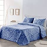 VIALMAN Sofia 29 Light Bouti överkast med en Kashmir-design för dubbelsäng 180 och 200 cm | Kashmir överkast 180 och 200 | Paisley överkast 270x270 cm, marinblå