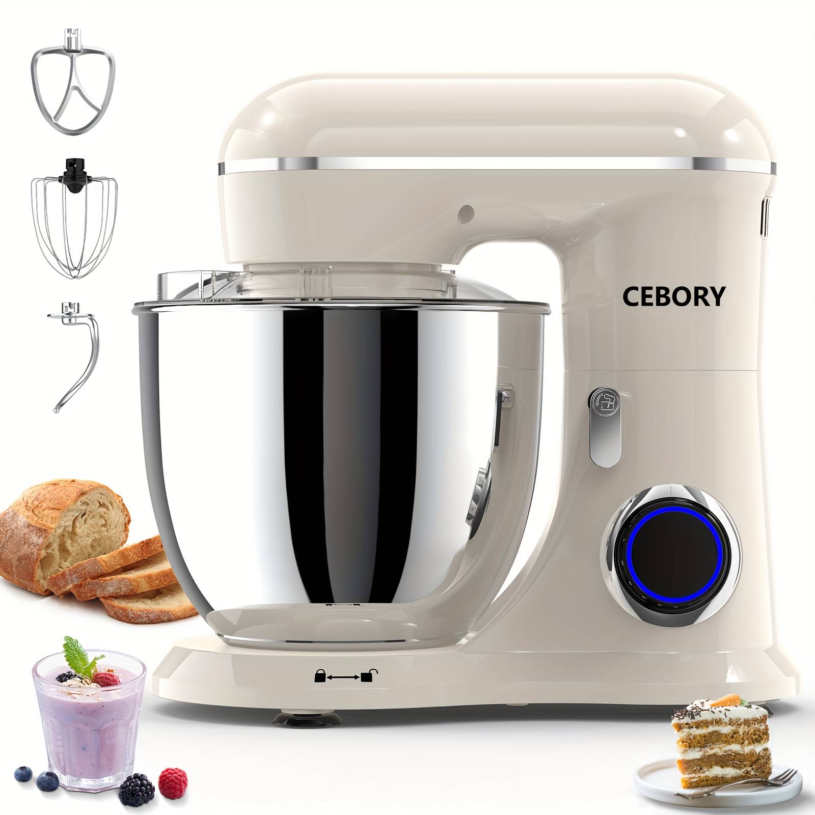 3-in-1 6.5 Qt Stand Mixer, 10 Electric Food Mixer With 1200w Motor, Dough Hook, Wire Whisk, Beater Included For Baking Bread, Cakes, , Kitchen Essentials