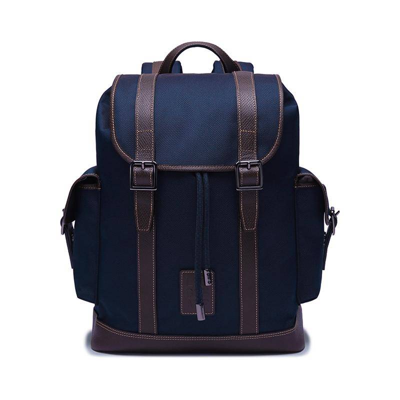 Longchamp Boxford 31 Snap Button Drawstring Adjustable Shoulder Strap Canvas And Leather Backpack Men Backpack Blue Brown 20035080127 Blue & Brown