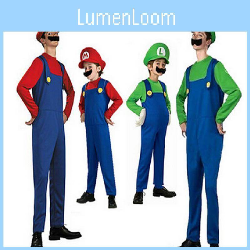 Super Mario Bros Luigi Kostym För Barn Och Vuxna Andningsbar Helkropps Cosplayklänning Med Utsökt Hantverk cm blue