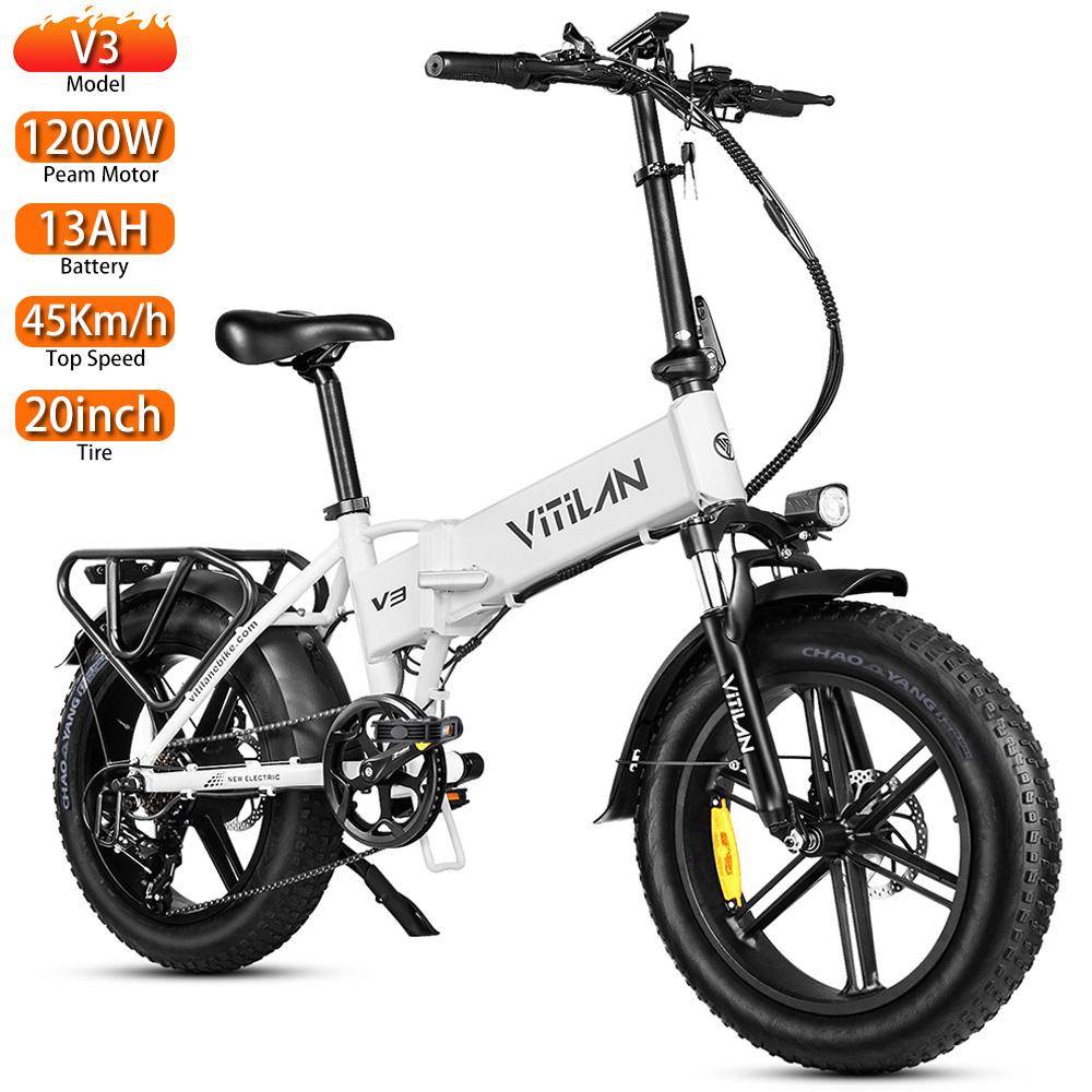 Elcykel Vitilan V3 1200W Toppeffekt LCD-display Topphastighet 45 km/h 20 x4.0  Stadselcykel för Vuxen 48V 13AH Maxlast 150 kg svart