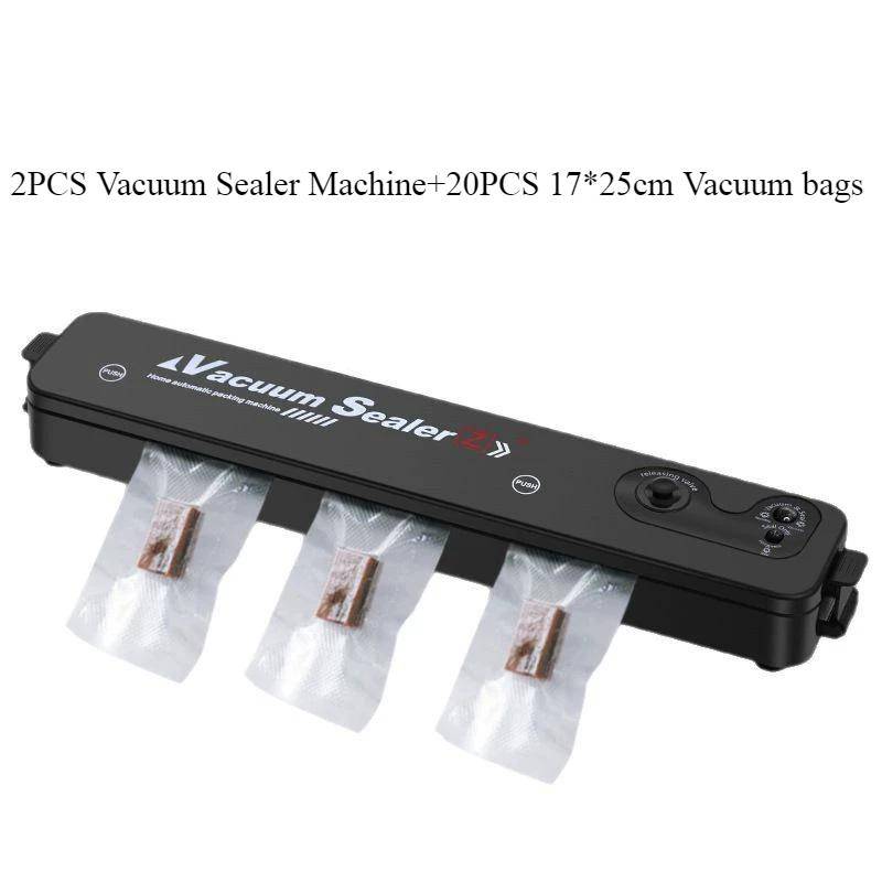 2PC Household Black Food Vacuum Sealer 220V/110V Vacuum Sealer Packaging Machine EU Plug-2PCS