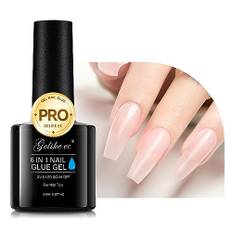 Gelike ec Nagelkleber Für Kunstnägel,6 in 1Sheer Baby Pink Extra Stark Nail Glue Für Press On Nail Glue Gel For Nail Tips Nagelkleber Gel Für Fake Nail-Brauchen Ausharten Unter UV Nagellampe 8ML-11544