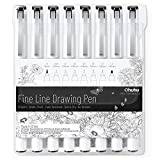 Ohuhu fineliner-penna, 8-pack ultraritpennor, 8 olika spetsstorlekar, 7 märkpennor med fin spets och en pensel, svarta linjepennor med fint bläck för att rita detaljer